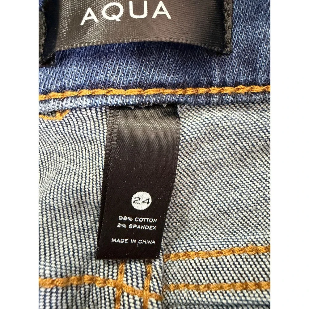 AQUA Cargo Utility Straight Leg Jeans Size 24 Raw Hem High Rise Stretch Denim
